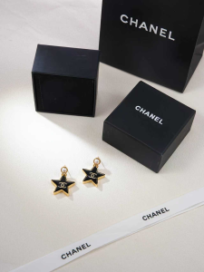 Chanel CC Black Star Hoop Earrings