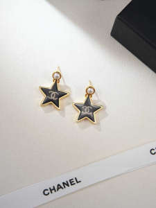 Chanel CC Black Star Hoop Earrings