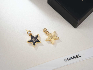 Chanel CC Black Star Hoop Earrings