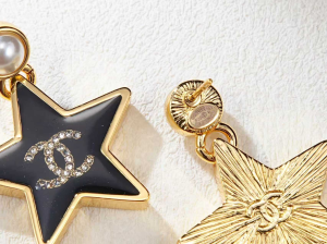 Chanel CC Black Star Hoop Earrings