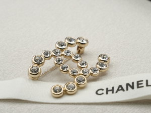 Chanel Crystals CC Logo Brooch