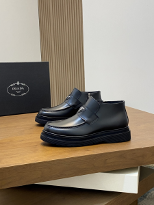 Prada Triangle Logo Black Smooth Calfskin Leather Ankle Boots Prada Triangle Logo Black Smooth Calfskin Leather Ankle Boots