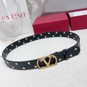 Valentino Vlogo Signature Belt with Studded Black Calfskin Leather Valentino Vlogo Signature Belt with Studded Black Calfskin Leather