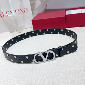 Valentino Vlogo Signature Belt with Studded Black Calfskin Leather Valentino Vlogo Signature Belt with Studded Black Calfskin Leather
