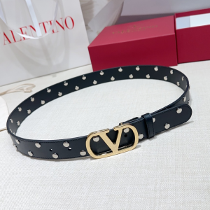 Valentino Vlogo Signature Belt with Studded Black Calfskin Leather Valentino Vlogo Signature Belt with Studded Black Calfskin Leather