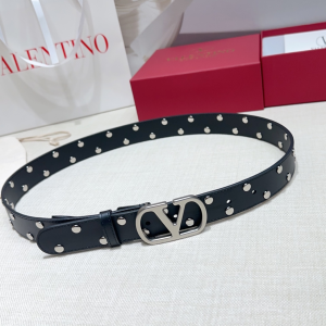 Valentino Vlogo Signature Belt with Studded Black Calfskin Leather Valentino Vlogo Signature Belt with Studded Black Calfskin Leather
