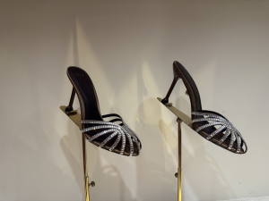 Alevi Milano Soraya Crystals Embellished Satin Heeled Mules Brown 90MM Alevi Milano Soraya Crystals Embellished Satin Heeled Mules Brown 90MM