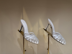 Alevi Milano Soraya Crystals Embellished Satin Heeled Mules White 90MM Alevi Milano Soraya Crystals Embellished Satin Heeled Mules White 90MM