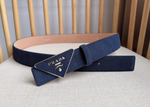 Prada Aviator Blue Triangle Logo and Suede Leather Belt 35MM Prada Aviator Blue Triangle Logo and Suede Leather Belt 35MM