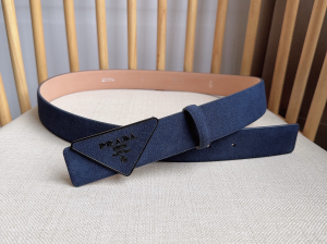 Prada Aviator Blue Triangle Logo and Suede Leather Belt 35MM Prada Aviator Blue Triangle Logo and Suede Leather Belt 35MM