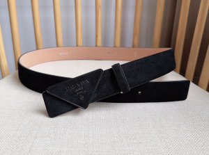 Prada Black Triangle Logo and Suede Leather Belt 35MM Prada Black Triangle Logo and Suede Leather Belt 35MM