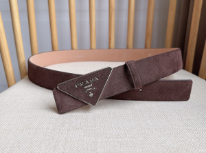 Prada Brown Triangle Logo and Suede Leather Belt 35MM Prada Brown Triangle Logo and Suede Leather Belt 35MM