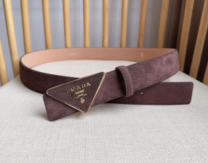 Prada Brown Triangle Logo and Suede Leather Belt 35MM Prada Brown Triangle Logo and Suede Leather Belt 35MM