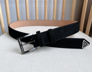 Prada Square Buckle Black Suede Leather Belt 35MM Prada Square Buckle Black Suede Leather Belt 35MM