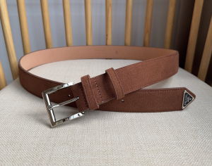 Prada Square Buckle Brown Suede Leather Belt 35MM Prada Square Buckle Brown Suede Leather Belt 35MM