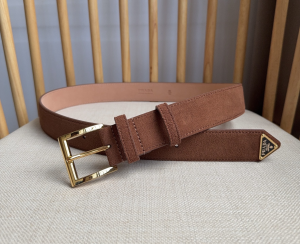 Prada Square Buckle Brown Suede Leather Belt 35MM Prada Square Buckle Brown Suede Leather Belt 35MM