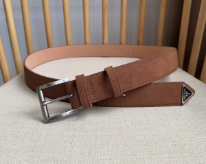 Prada Square Buckle Brown Suede Leather Belt 35MM Prada Square Buckle Brown Suede Leather Belt 35MM