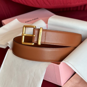 Miu Miu Logo Buckle Brown Leather Belt 35MM Miu Miu Logo Buckle Brown Leather Belt 35MM