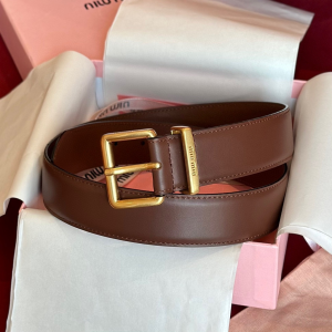 Miu Miu Logo Buckle Dark Brown Leather Belt 35MM Miu Miu Logo Buckle Dark Brown Leather Belt 35MM