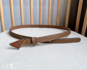 Prada Triangle Logo Beige Saffiano Leather Belt 15MM Prada Triangle Logo Beige Saffiano Leather Belt 15MM