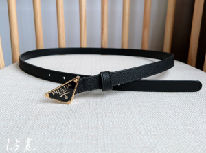 Prada Triangle Logo Black Saffiano Leather Belt 15MM Prada Triangle Logo Black Saffiano Leather Belt 15MM