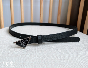 Prada Triangle Logo Black Saffiano Leather Belt 15MM Prada Triangle Logo Black Saffiano Leather Belt 15MM