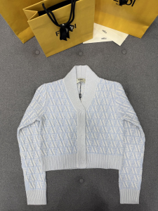 Fendi Light Blue FF Cashmere and Wool Cardigan Fendi Light Blue FF Cashmere and Wool Cardigan