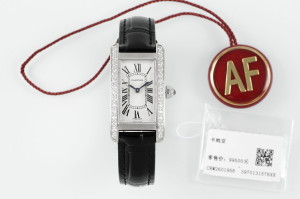 Cartier Tank American Diamonds White Dial and Black Leather Watch Cartier Tank American Diamonds White Dial and Black Leather Watch