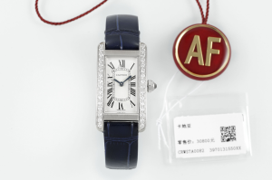 Cartier Tank American Diamonds White Dial and Navy Blue Leather Watch Cartier Tank American Diamonds White Dial and Navy Blue Leather Watch