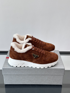 Prada 01 Brown Suede Leather Sneakers with Shearling Prada 01 Brown Suede Leather Sneakers with Shearling