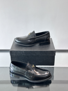 Prada Triangle Logo Black Calfskin Leather Loafers Prada Triangle Logo Black Calfskin Leather Loafers