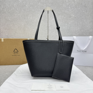 The Row Park Medium Topstitched Tote Shoulder Bag Black Pebbled Leather The Row Park Medium Topstitched Tote Shoulder Bag Black Pebbled Leather