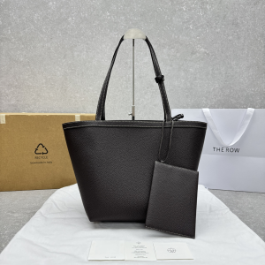 The Row Park Medium Topstitched Tote Shoulder Bag Dark Brown Pebbled Leather The Row Park Medium Topstitched Tote Shoulder Bag Dark Brown Pebbled Leather