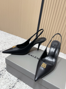 Balenciaga Avenue BB Editor Slingback Pumps Black Calf Leather 85MM Balenciaga Avenue BB Editor Slingback Pumps Black Calf Leather 85MM