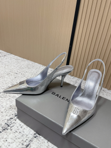 Balenciaga Avenue BB Editor Slingback Pumps Silver Calf Leather 85MM Balenciaga Avenue BB Editor Slingback Pumps Silver Calf Leather 85MM