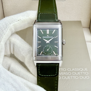 Jaeger LeCoultre Reverso Tribute Monoface Small Seconds White Gold Watch Green Dial and Leather Jaeger LeCoultre Reverso Tribute Monoface Small Seconds White Gold Watch Green Dial and Leather