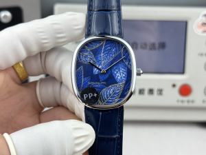 Patek Philippe Golden Ellipse Blue Leaves Dial Watch Blue Crocodile Leather Strap Patek Philippe Golden Ellipse Blue Leaves Dial Watch Blue Crocodile Leather Strap