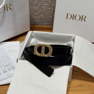 Dior Saddle Crystal CD Buckle Black Leather Belt 25MM Dior Saddle Crystal CD Buckle Black Leather Belt 25MM