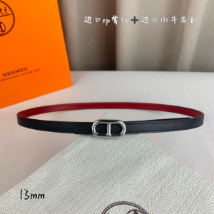 Hermes Maillon H Buckle Reversible Leather Strap Belt Black Red 13MM Hermes Maillon H Buckle Reversible Leather Strap Belt Black Red 13MM