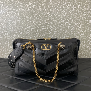 Valentino Panthea Shoulder Bag Black Nappa Leather with Chevron Pattern Valentino Panthea Shoulder Bag Black Nappa Leather with Chevron Pattern