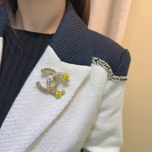 Chanel Crystal CC Flower Brooch