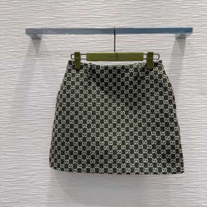 Gucci Green and White GG Cotton Skirt Gucci Green and White GG Cotton Skirt