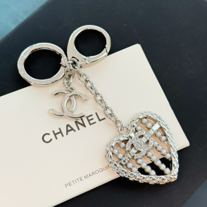 Chanel Crystal CC Heart Keychain