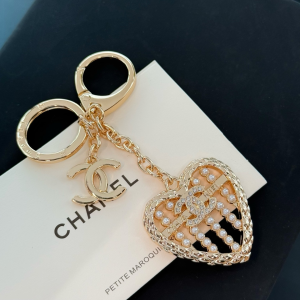 Chanel Crystal CC Heart Keychain