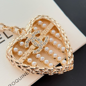 Chanel Crystal CC Heart Keychain