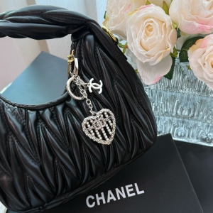 Chanel Crystal CC Heart Keychain