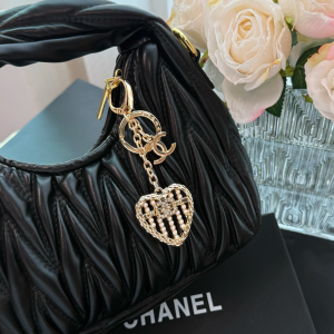 Chanel Crystal CC Heart Keychain