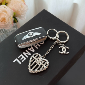 Chanel Crystal CC Heart Keychain