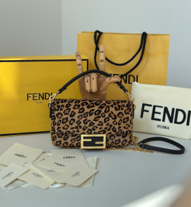 Fendi Baguette Mini Leopard Printed Cavallino Calfskin Shoulder Crossbody Bag Brown Fendi Baguette Mini Leopard Printed Cavallino Calfskin Shoulder Crossbody Bag Brown