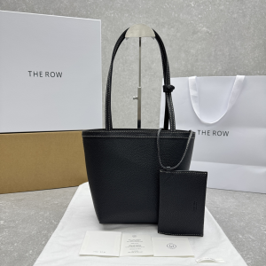 The Row Park Topstitched Small Black Grained Leather Tote Bag A1854 The Row Park Topstitched Small Black Grained Leather Tote Bag A1854